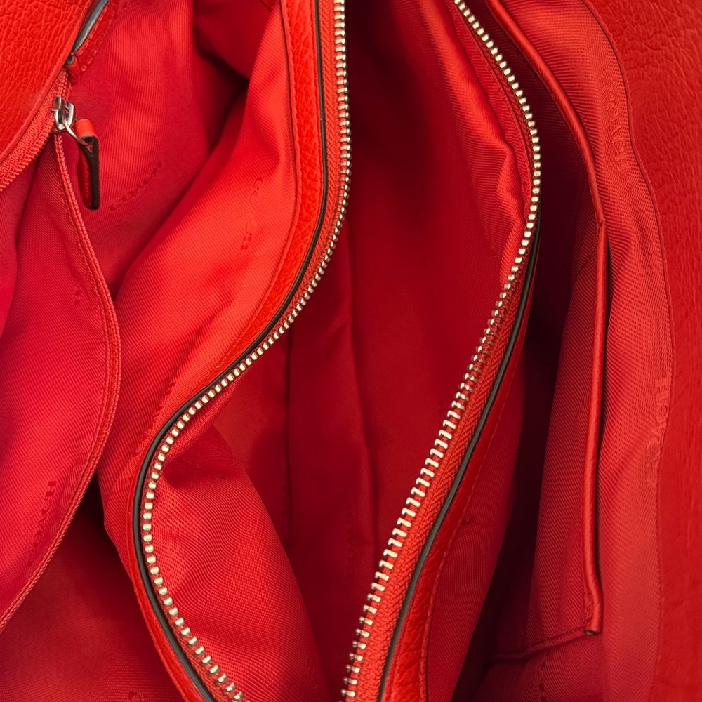 Coach Red Pebbled Leather Satchel with Adjustable Strap - Picture 7 of 16